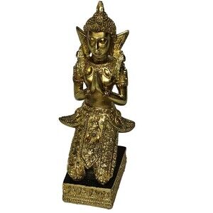 Thai Tepphanom Praying Statue Fancy Gold Gild w Rhinestones Buddha Bust Figure